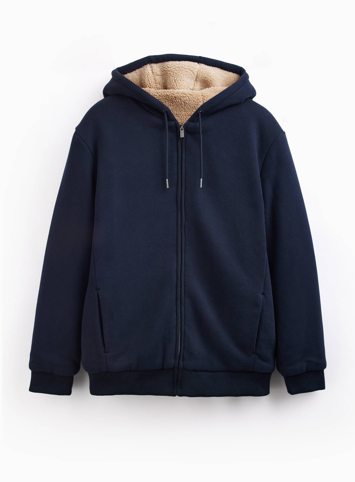 Navy Cotton Rich Borg Lined Zip Through Hoodie XXXL - Image 3