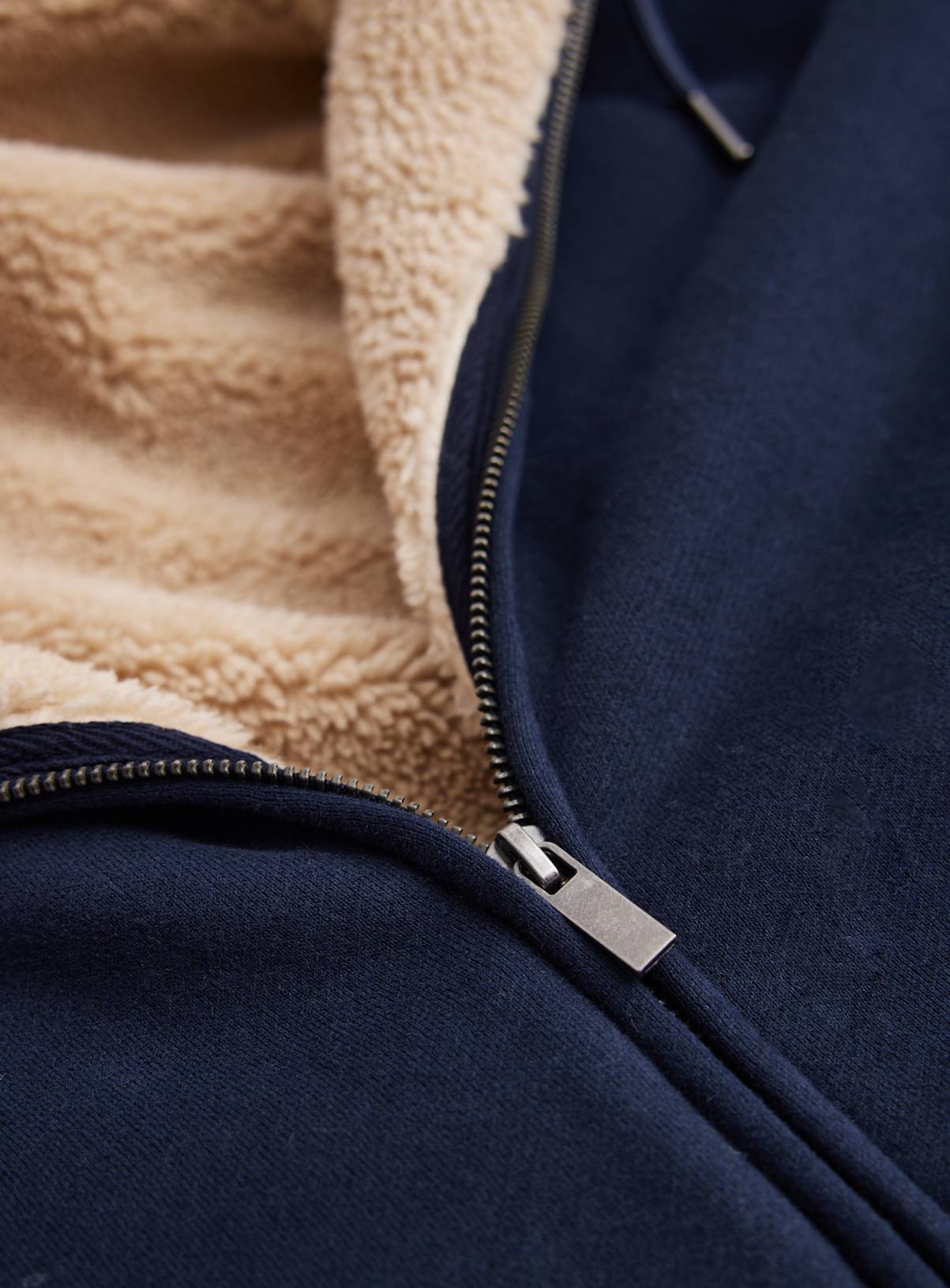 Navy Cotton Rich Borg Lined Zip Through Hoodie XXXL - Image 4