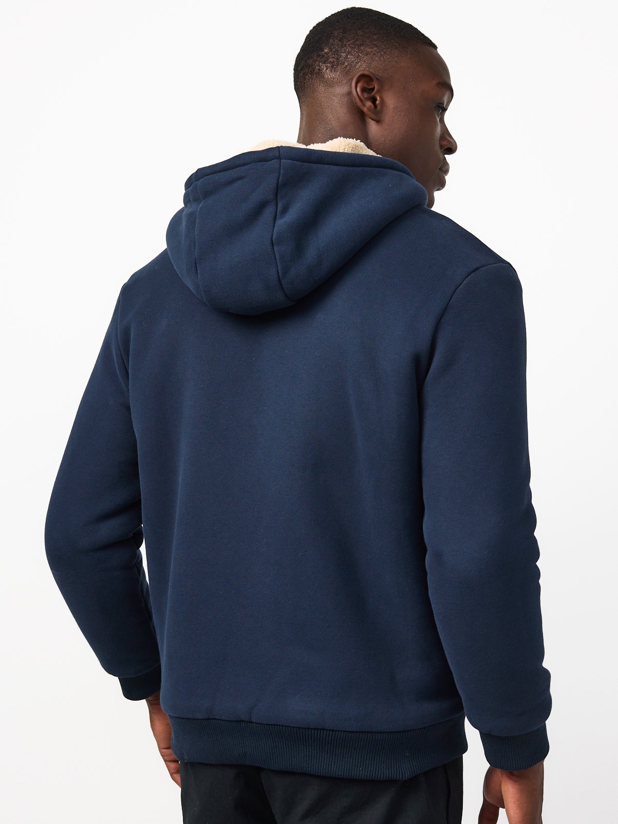 Navy Cotton Rich Borg Lined Zip Through Hoodie XXXL - Image 5 thumbnail