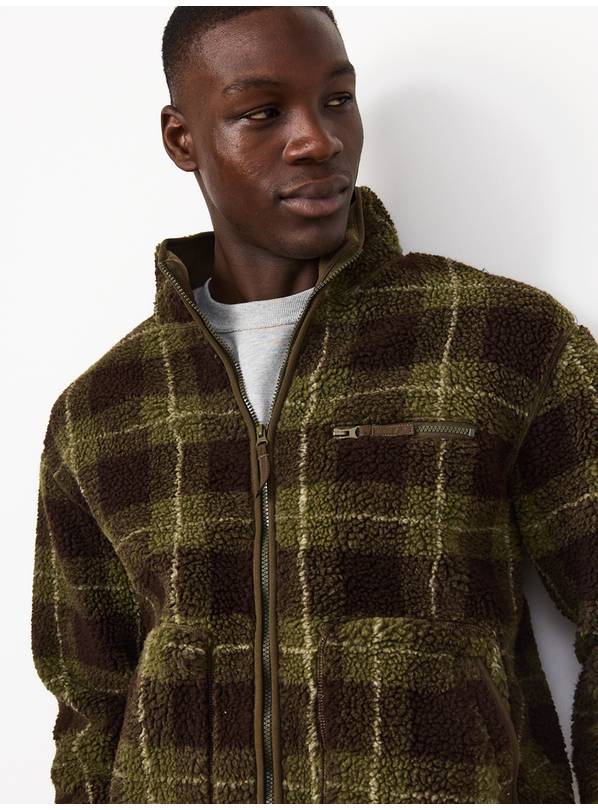 Green Check Borg Zip Through Fleece Jacket M