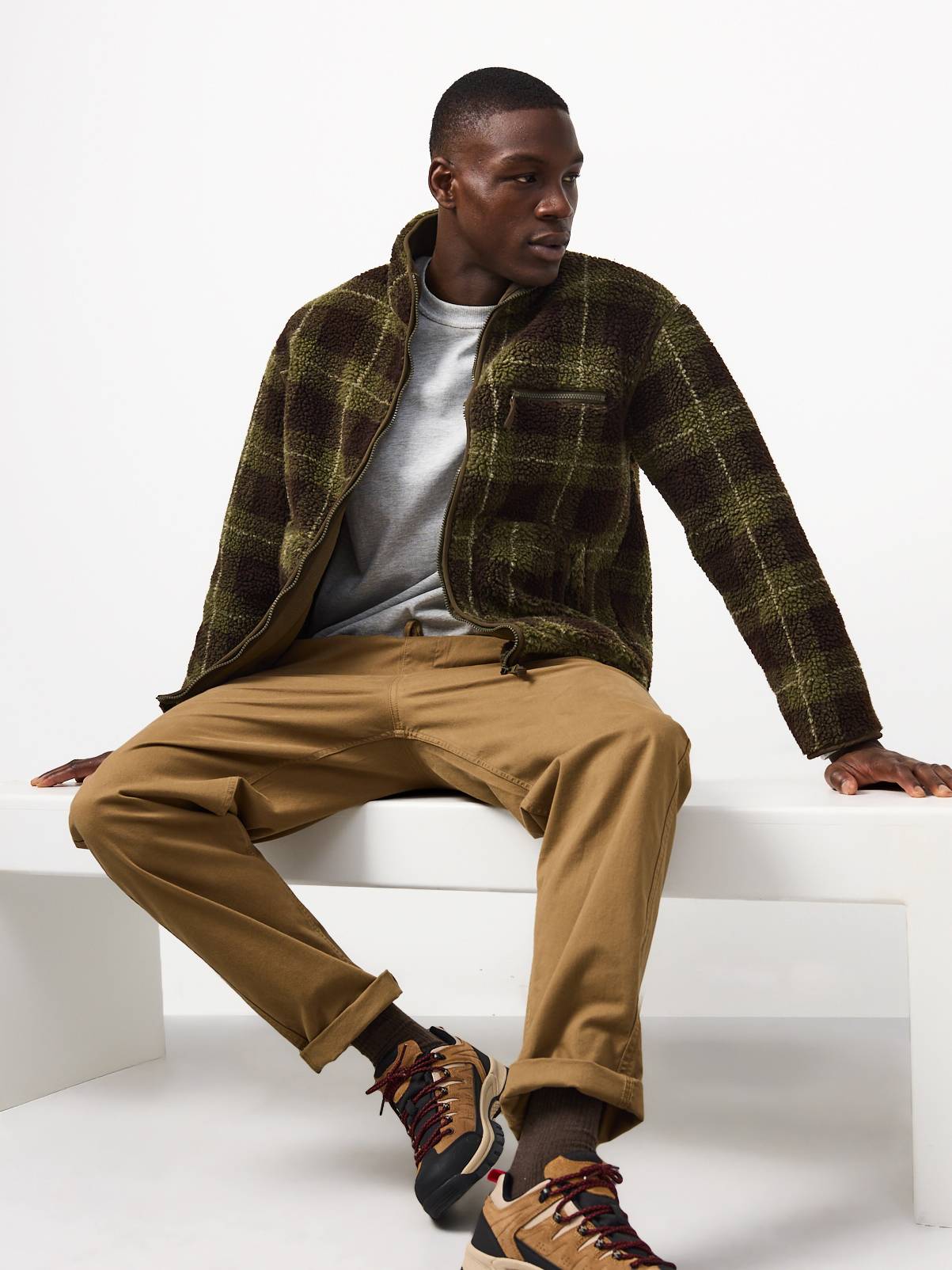 Green Check Borg Zip Through Fleece Jacket XXXL - Image 2