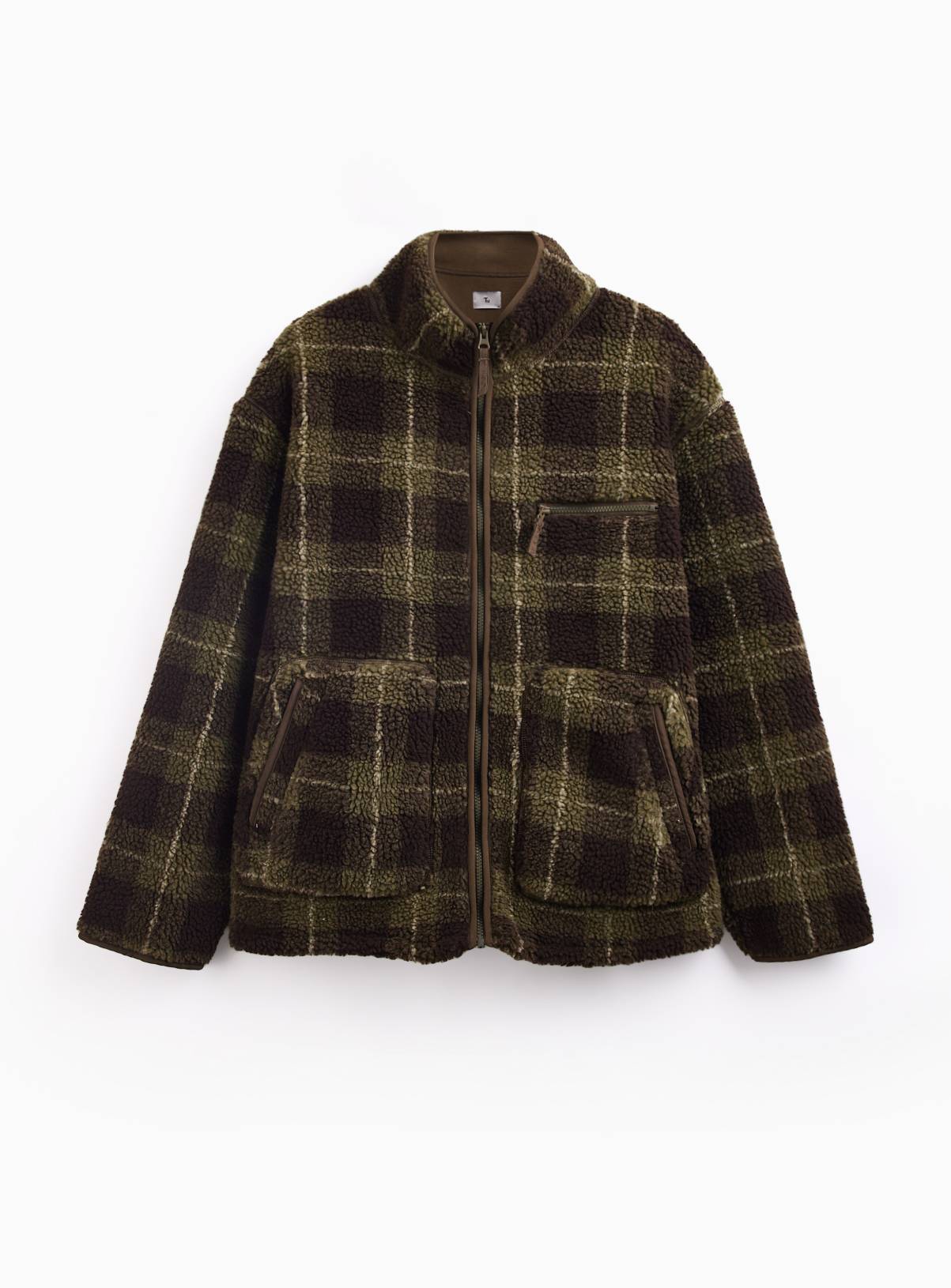 Green Check Borg Zip Through Fleece Jacket XXXL - Image 3