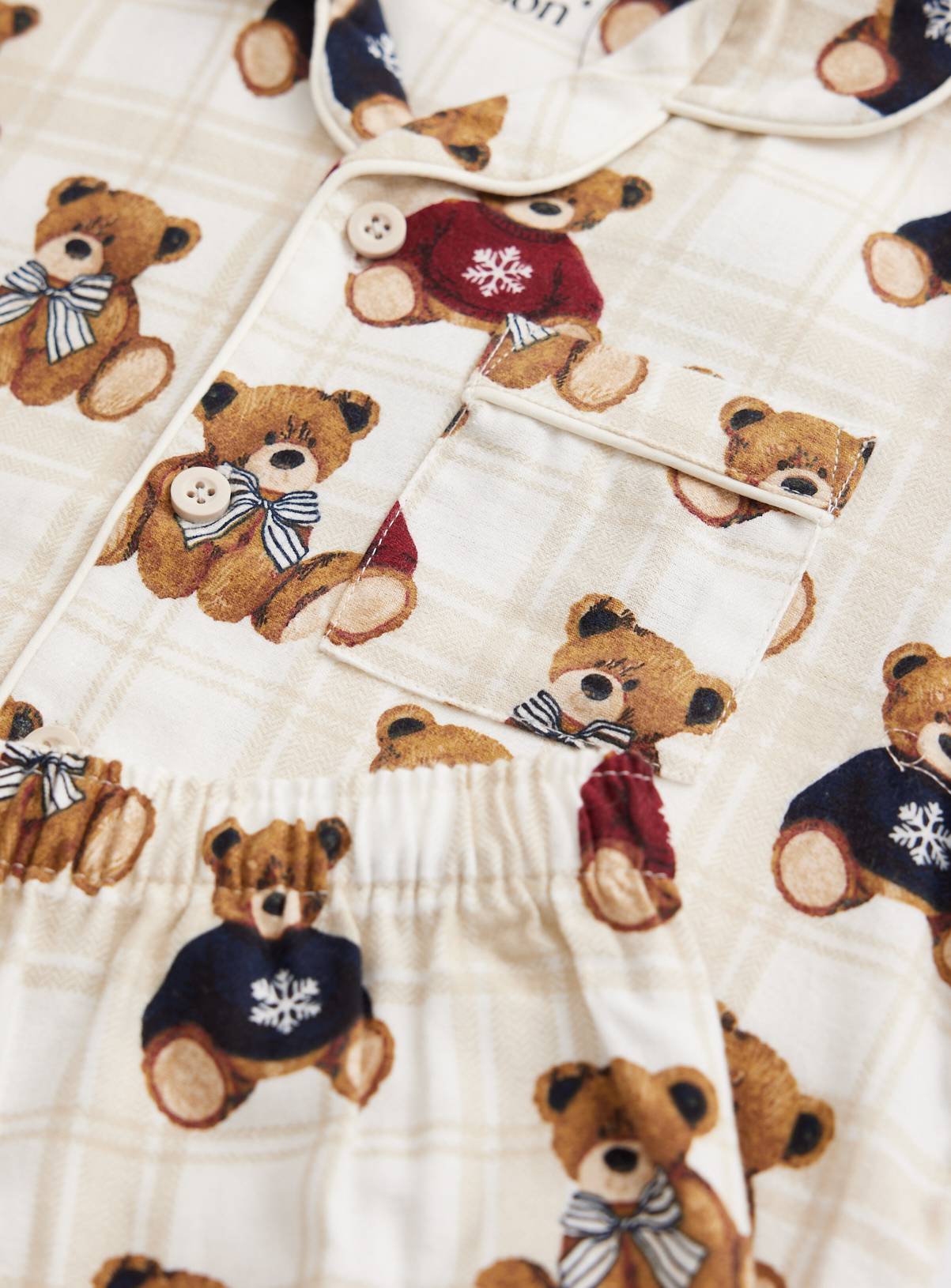 Family Matching Kids' Christmas Bear Check Traditional Pyjamas 6-7 years - Image 3