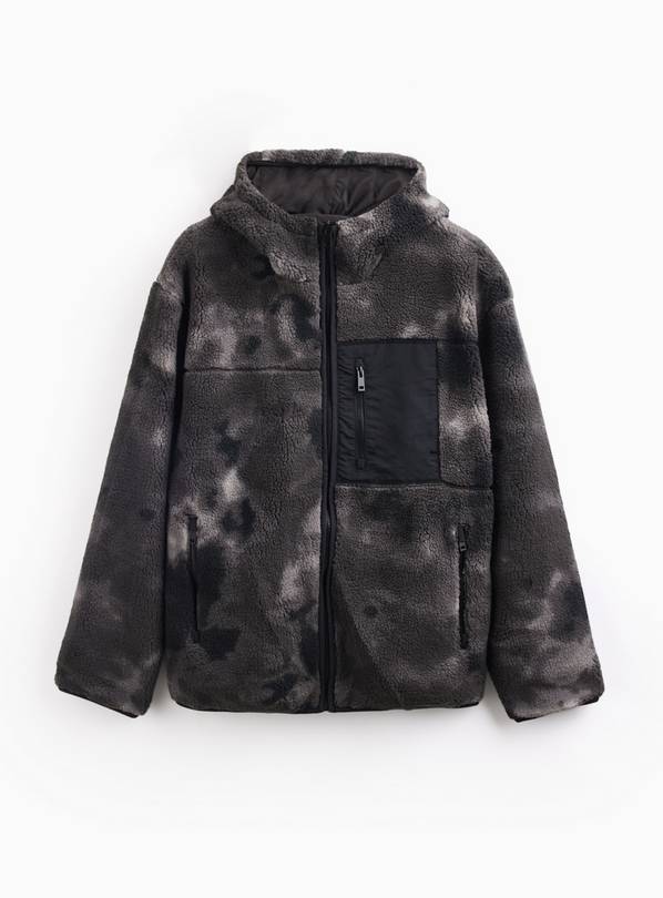 Grey Camo Borg Hooded Zip-Through Fleece Jacket S