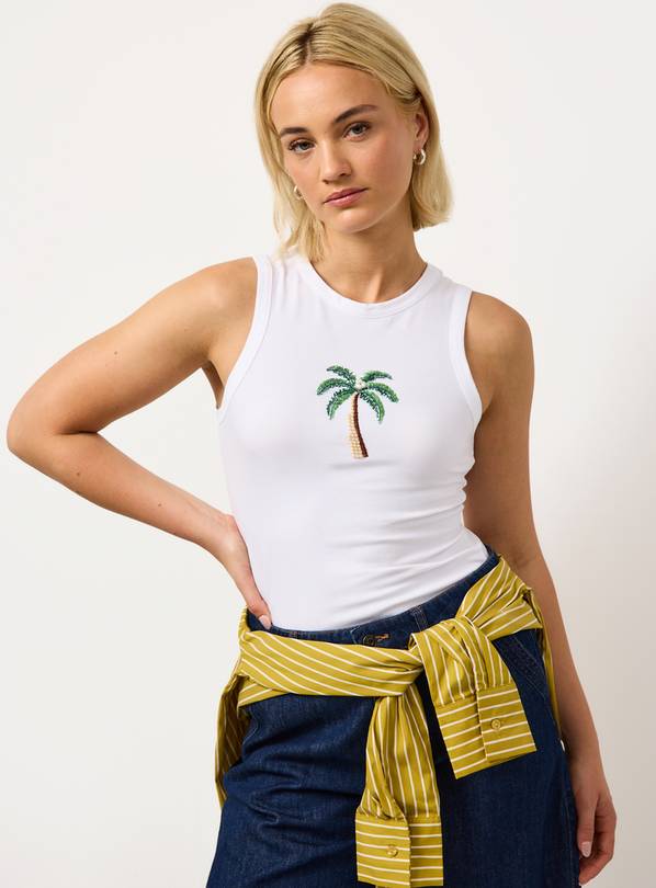 White Palm Tree Embellished Vest 6