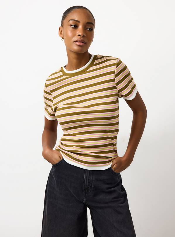 Green Striped Mock Layer Short Sleeve Top 26