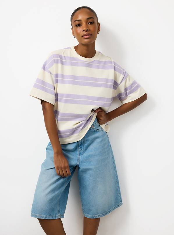 Lilac Striped Boxy Fit T-Shirt XS