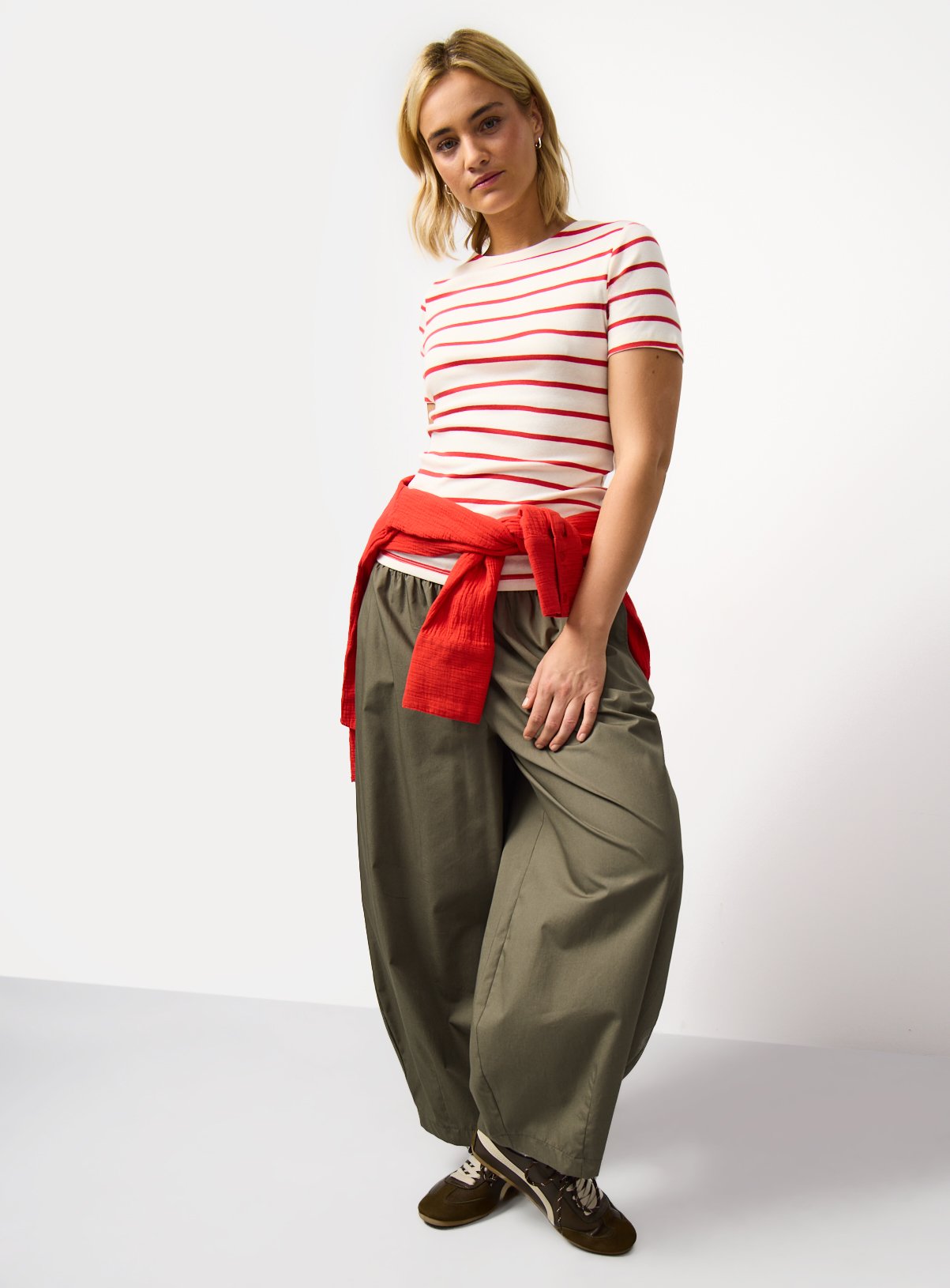 Cream & Red Stripe Print Boat Neck T-Shirt 8 - Image 2 thumbnail