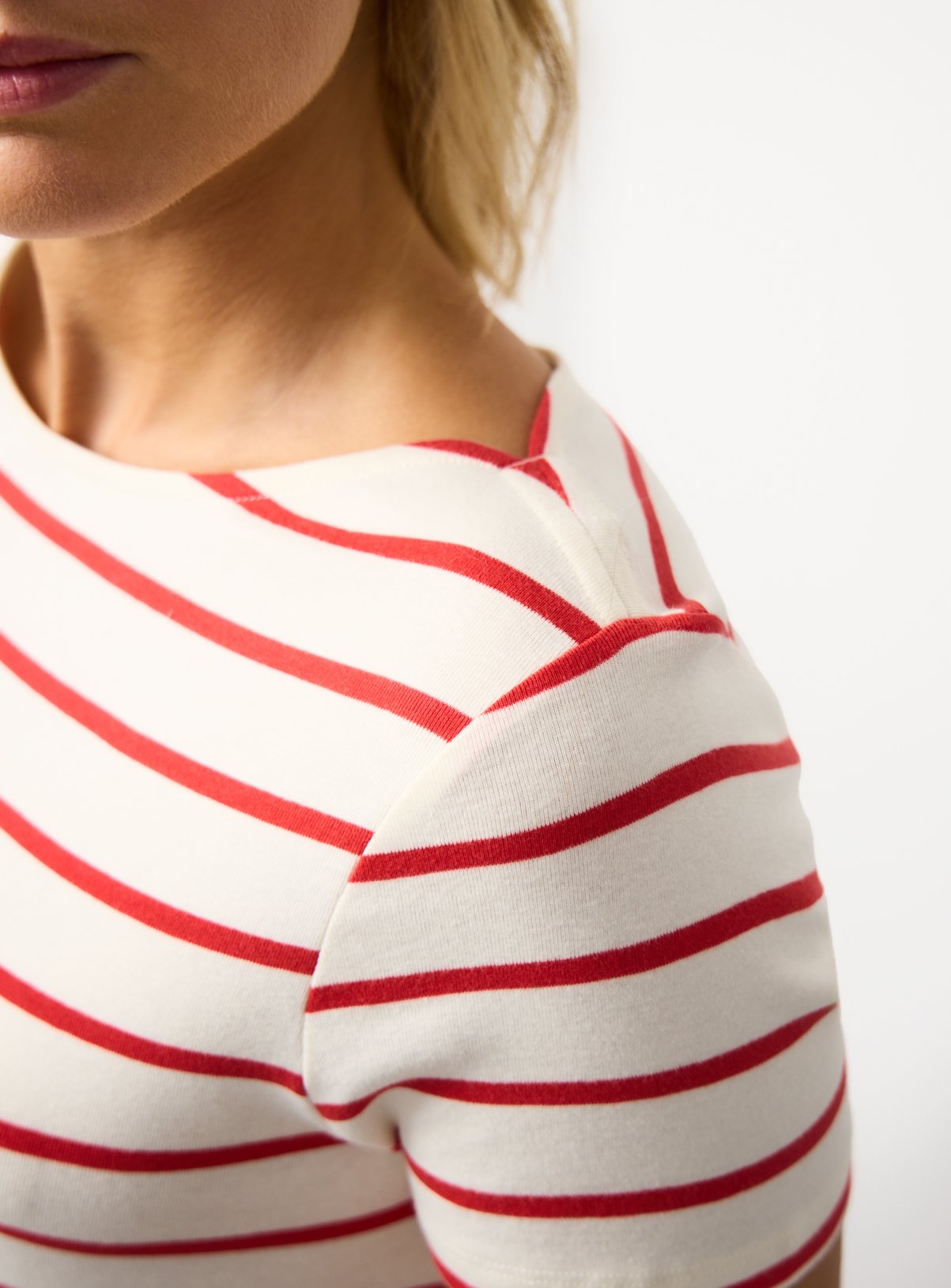 Cream & Red Stripe Print Boat Neck T-Shirt 8 - Image 3 thumbnail