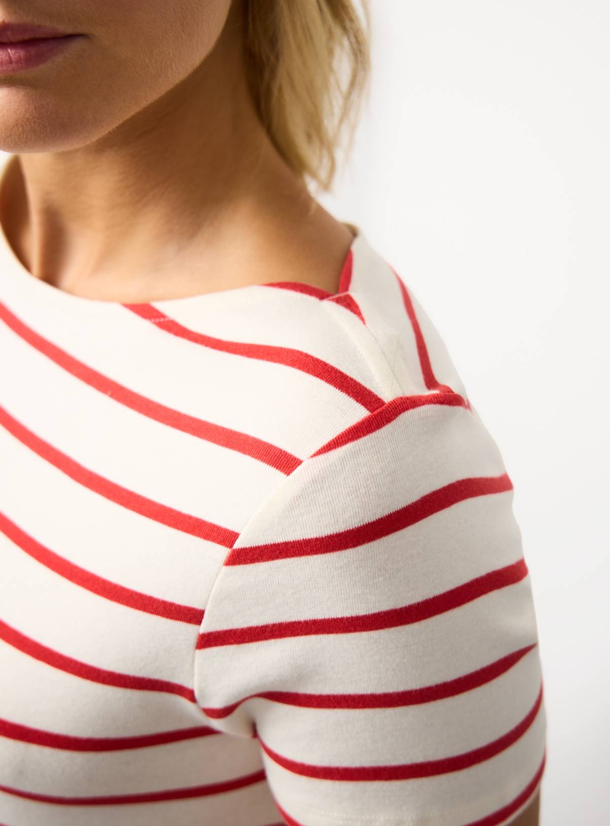 Cream & Red Stripe Print Boat Neck T-Shirt 8 - Image 3