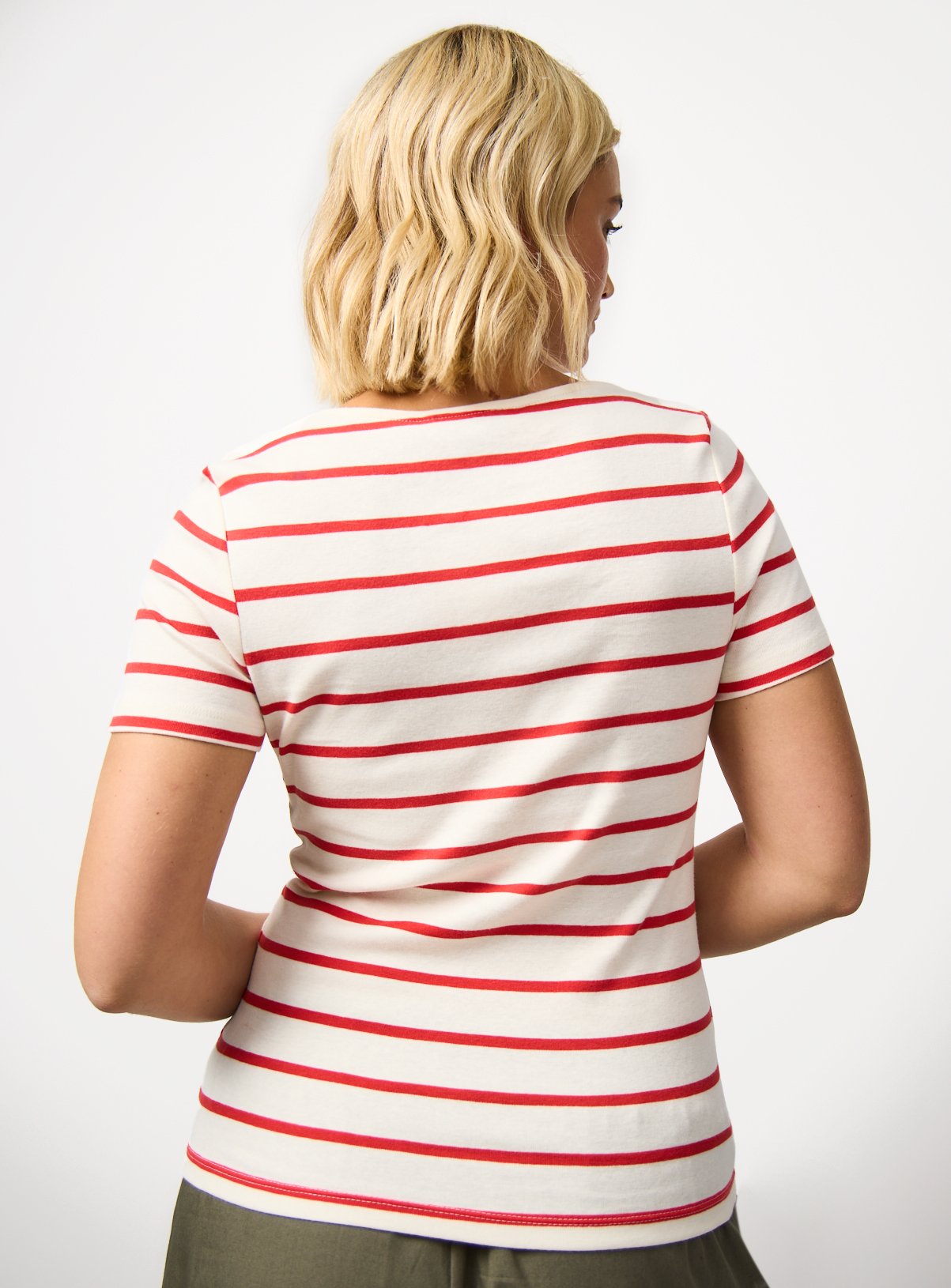 Cream & Red Stripe Print Boat Neck T-Shirt 8 - Image 4 thumbnail