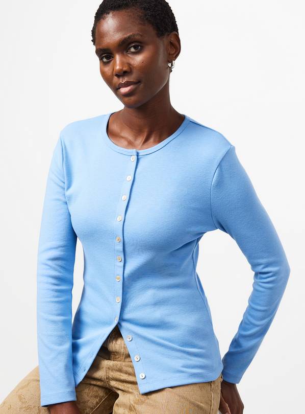 Blue Brushed Button-Up Slim Fit Top 6