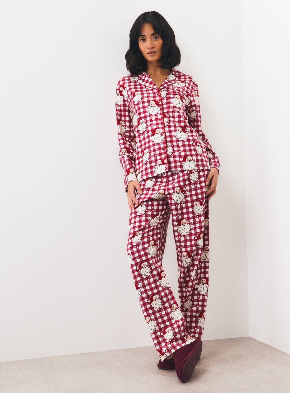 Family Matching Women's Christmas Santa Heads Check Traditional Pyjamas 20-22 - Image 2