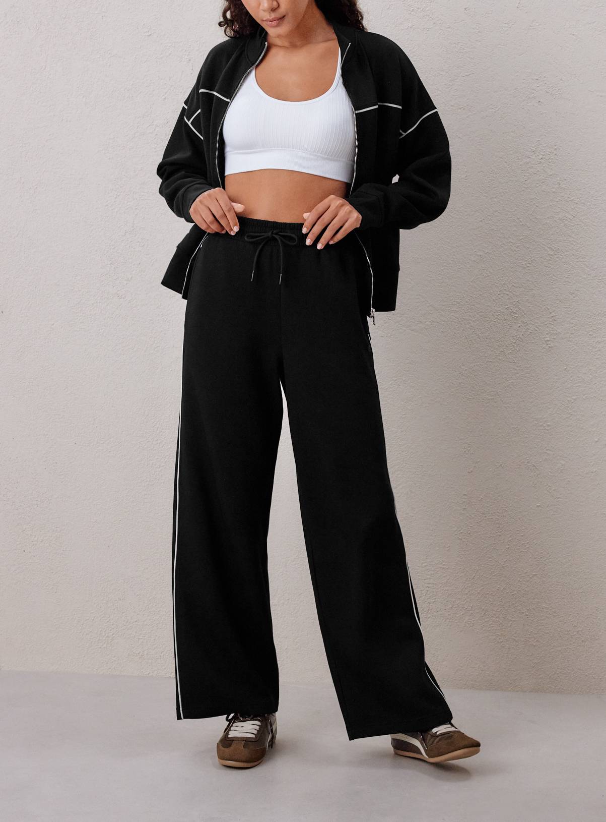 REAKTIV Black Piped Scuba Wide Leg Jogger L - Image 1