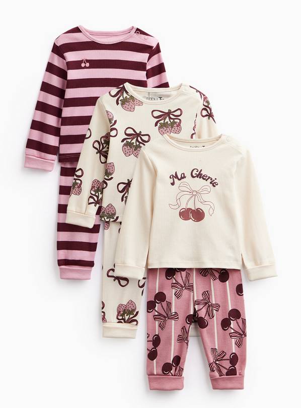 Cherries Ribbed Grow with Me Pyjamas 3 Pack 12-18 months