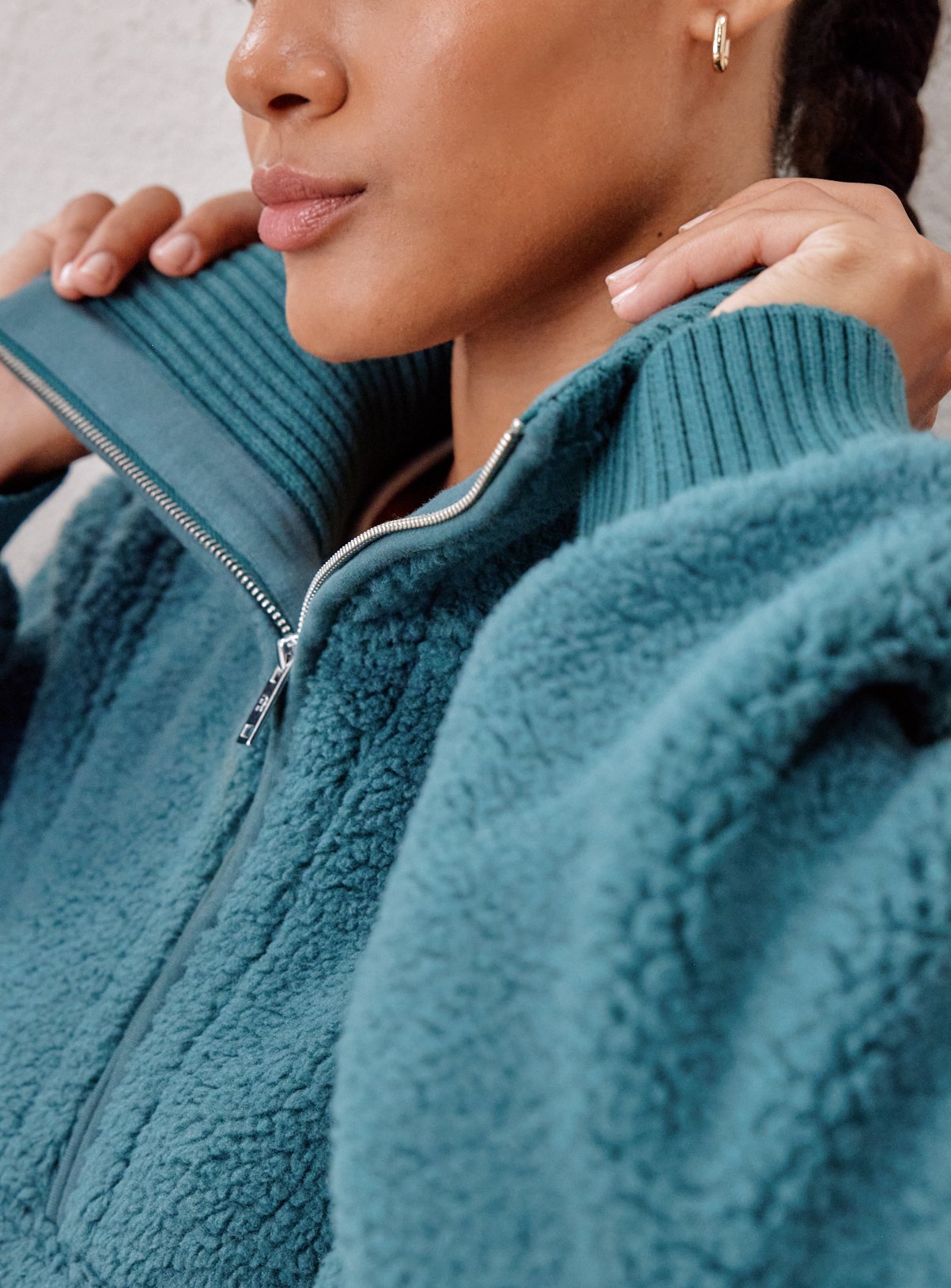 REAKTIV Green Borg Half Zip Sherpa Pullover Jacket L - Image 3 thumbnail