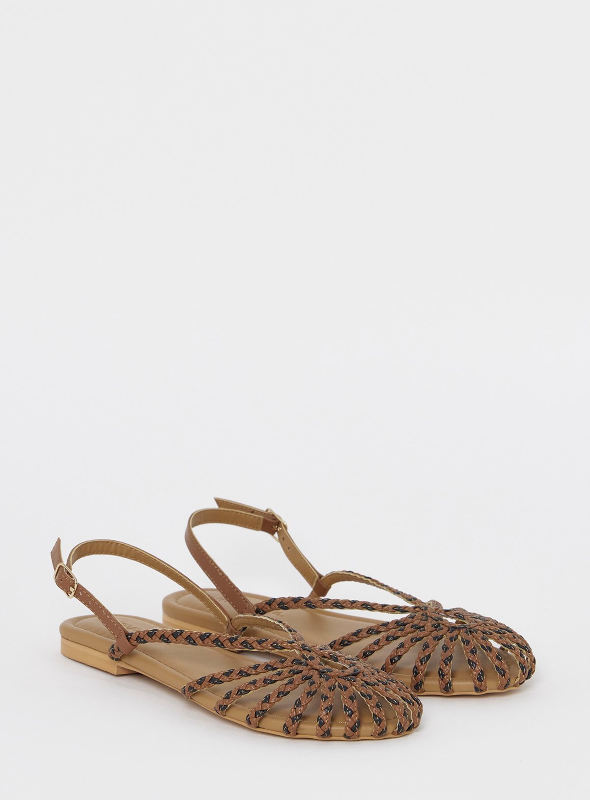 SIMPLY BE Plaited Woven Shoes Wide Fit Tan 6 - Image 2 thumbnail