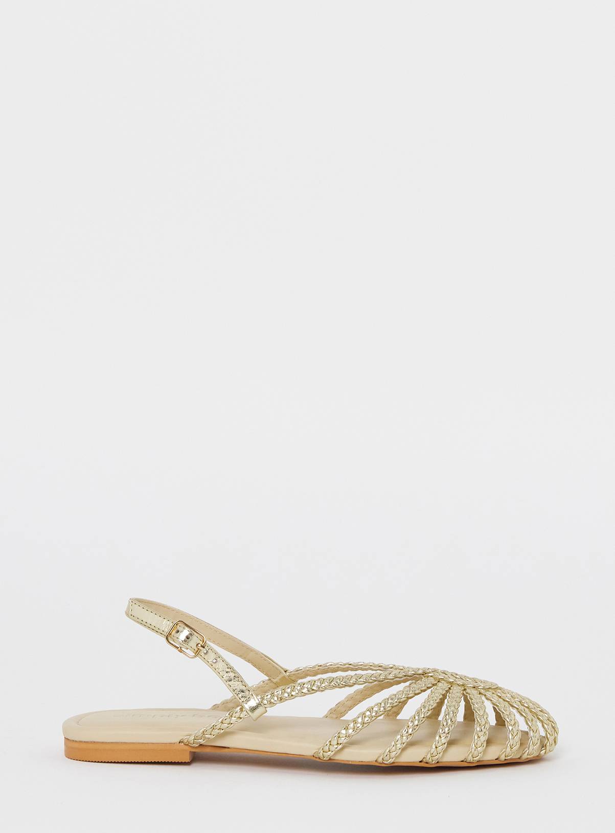 SIMPLY BE Plaited Woven Shoes Wide Fit Gold 6 - Image 3