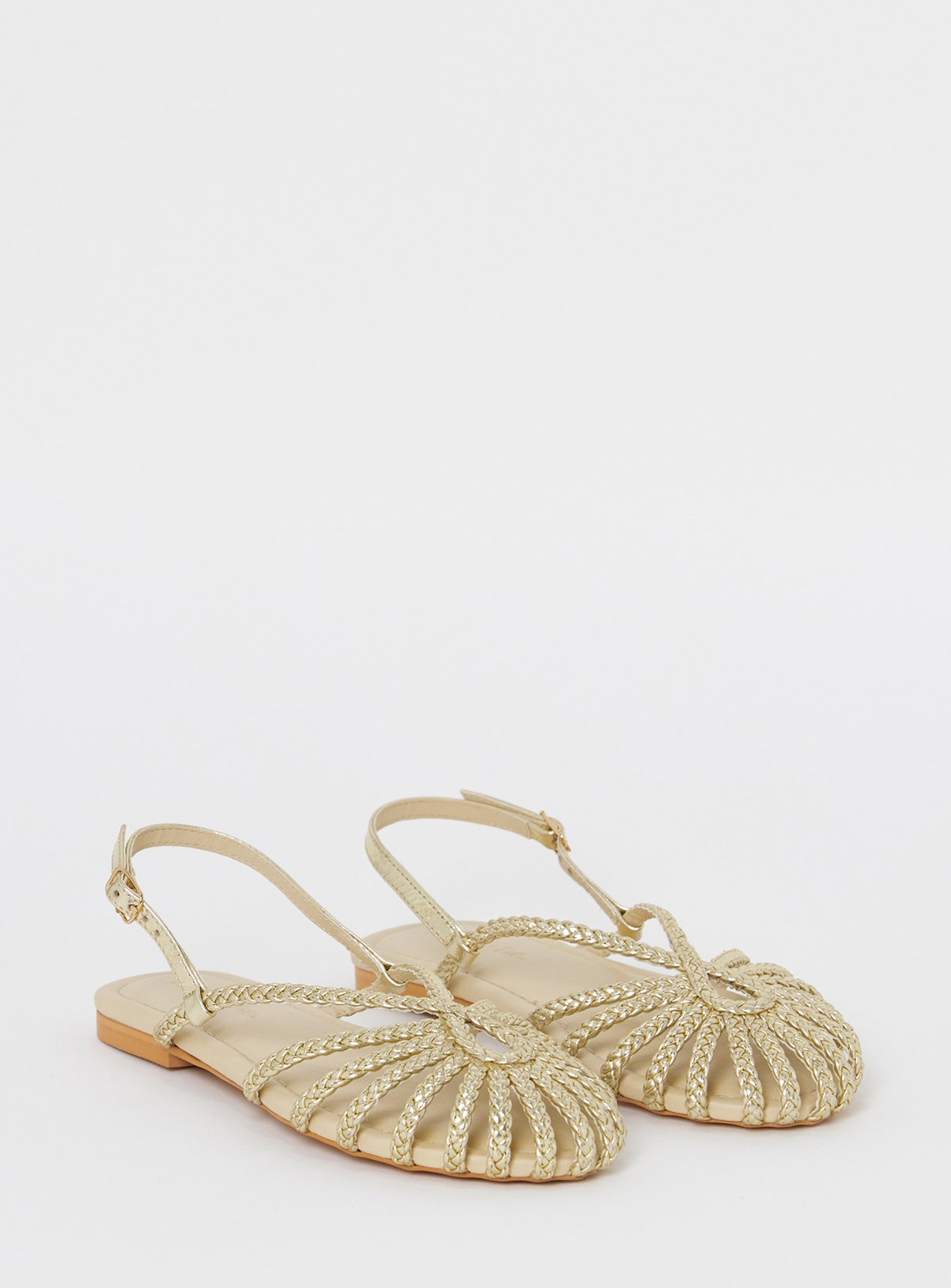 SIMPLY BE Plaited Woven Shoes Extra Wide Fit Gold 6 - Image 2 thumbnail