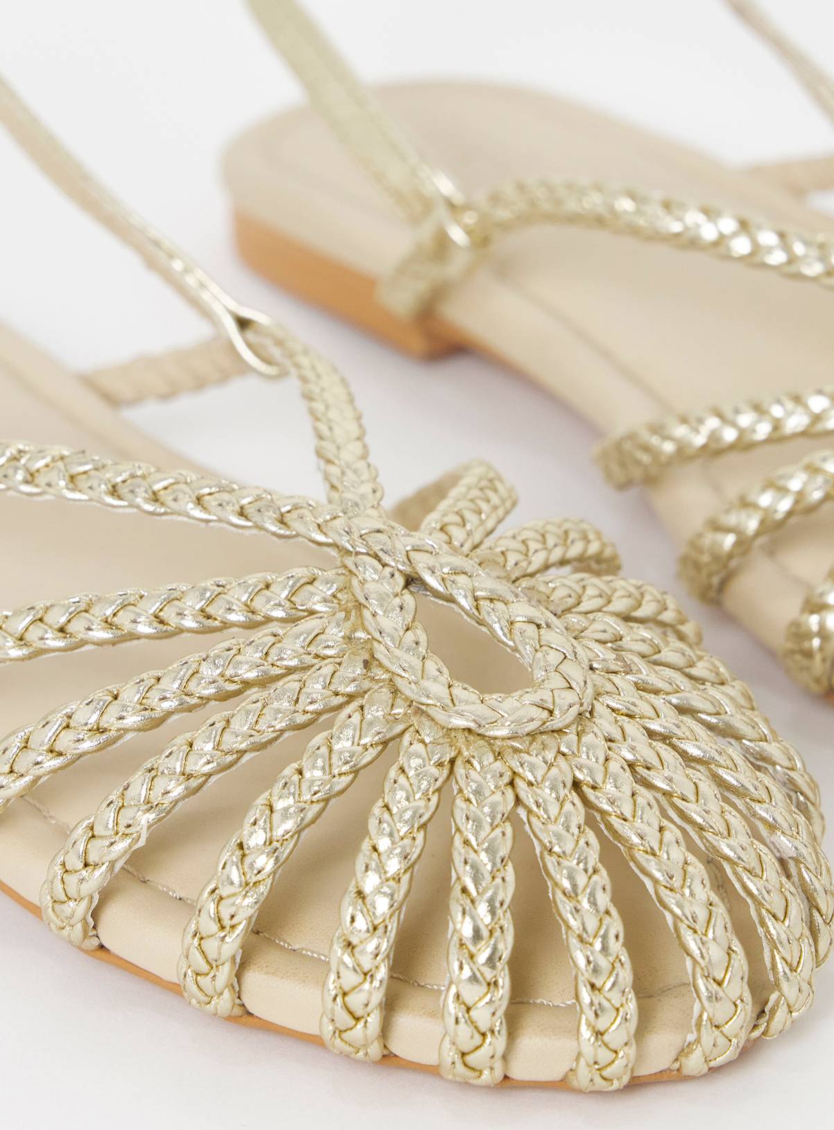 SIMPLY BE Plaited Woven Shoes Extra Wide Fit Gold 6 - Image 4