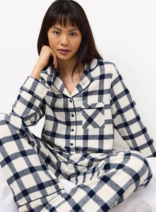 Navy & White Check Pure Cotton Pyjama Set 24-26