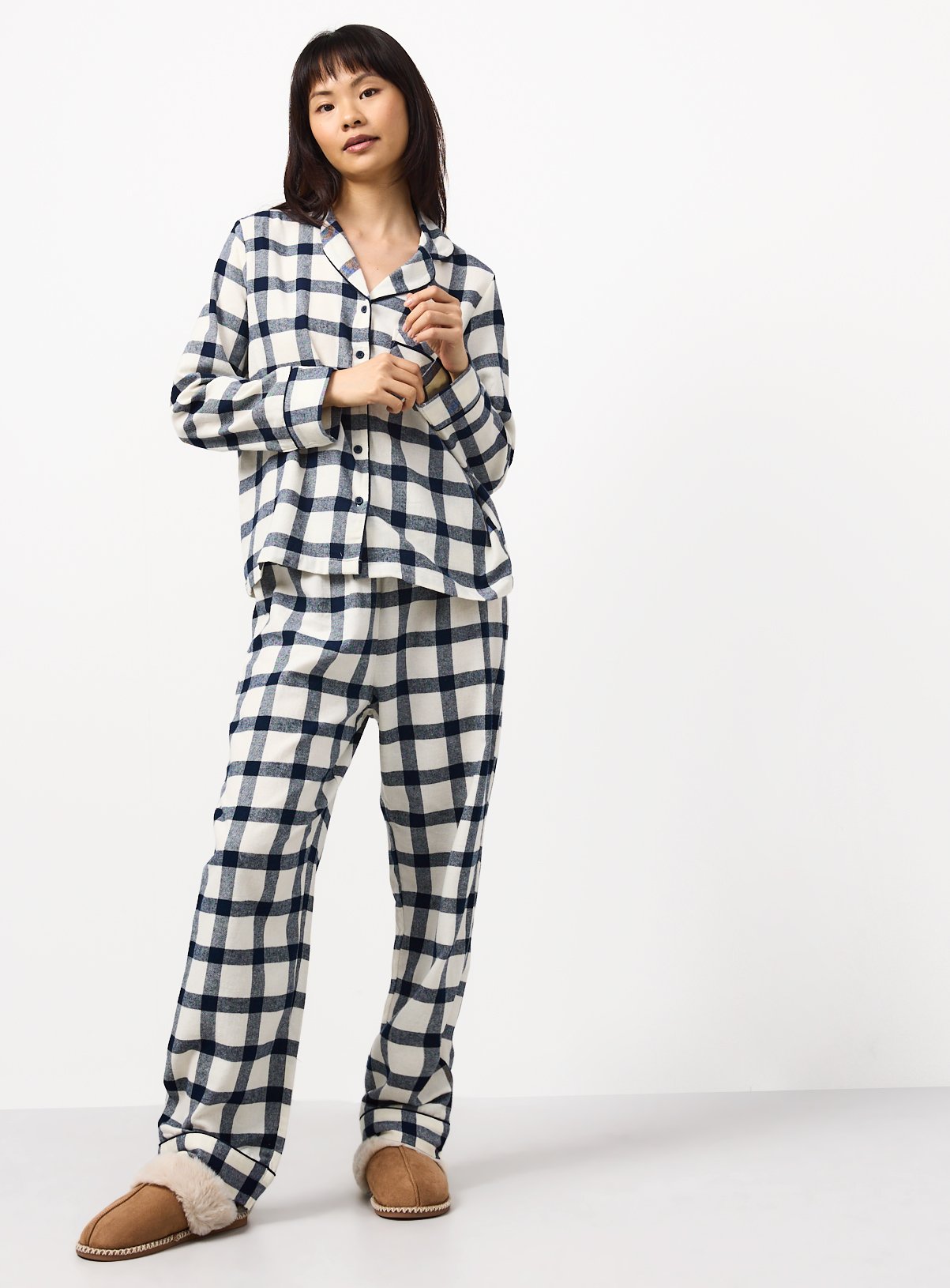 Family Matching Women's Christmas Navy & Cream Check Traditional Pyjamas 12-14 - Image 2 thumbnail