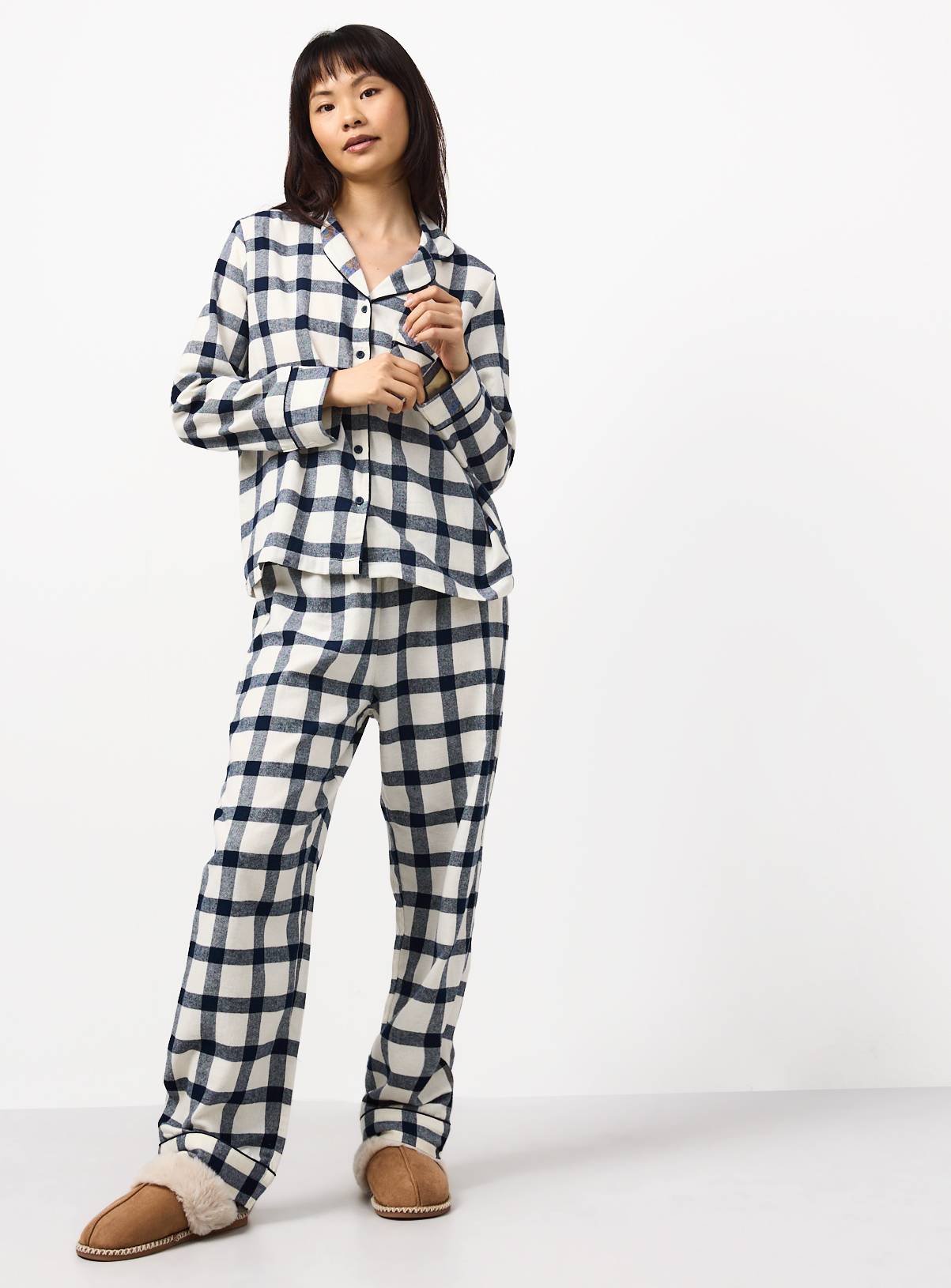 Family Matching Women's Christmas Navy & Cream Check Traditional Pyjamas 12-14 - Image 2