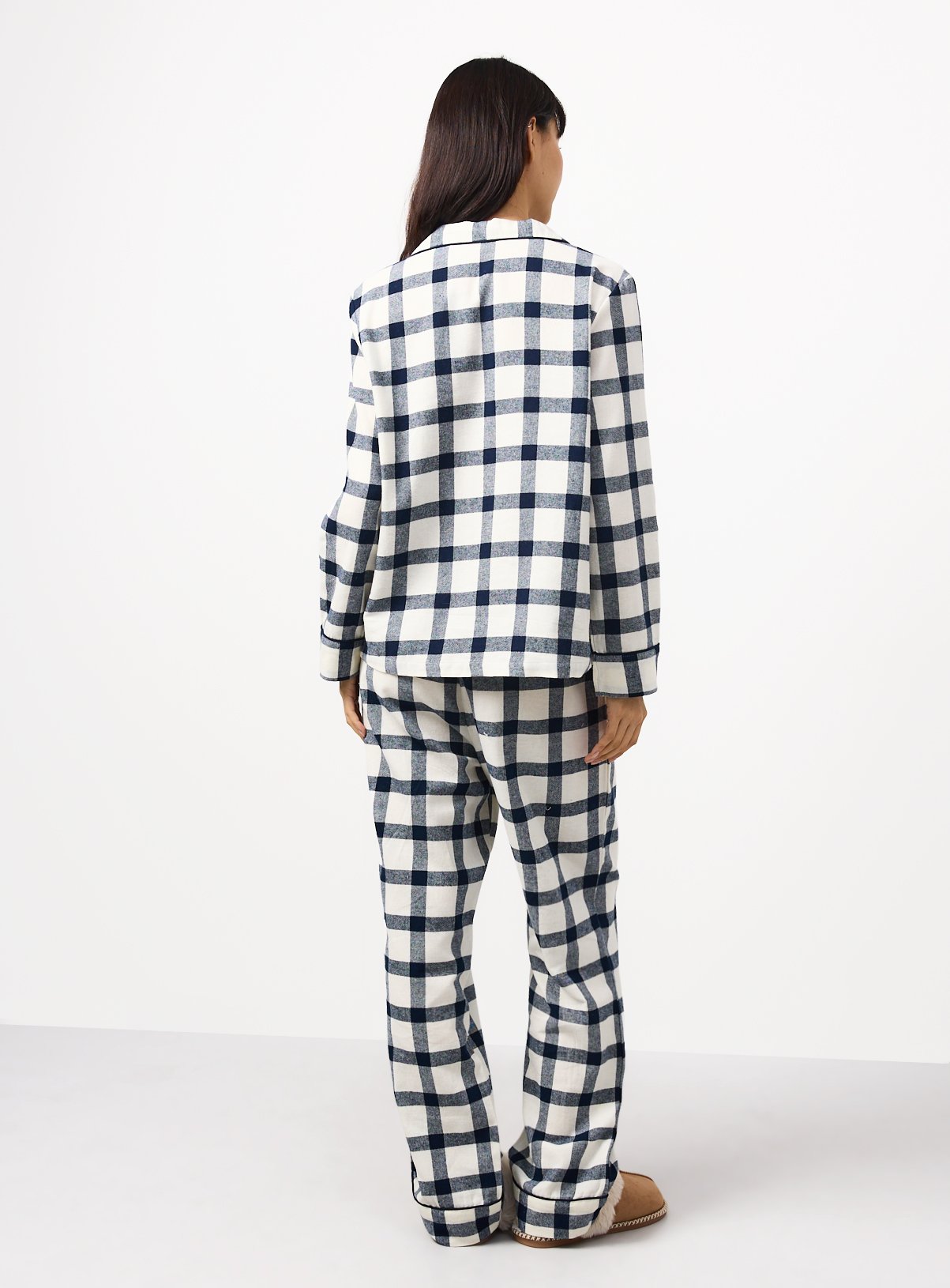 Family Matching Women's Christmas Navy & Cream Check Traditional Pyjamas 12-14 - Image 4 thumbnail