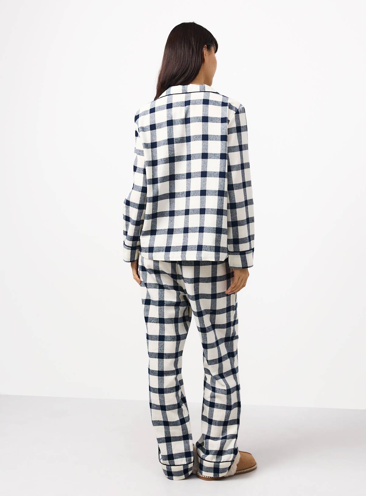 Family Matching Women's Christmas Navy & Cream Check Traditional Pyjamas 12-14 - Image 4