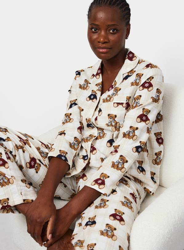 Cream Bear Print Pyjamas 2 Piece Set 8-10