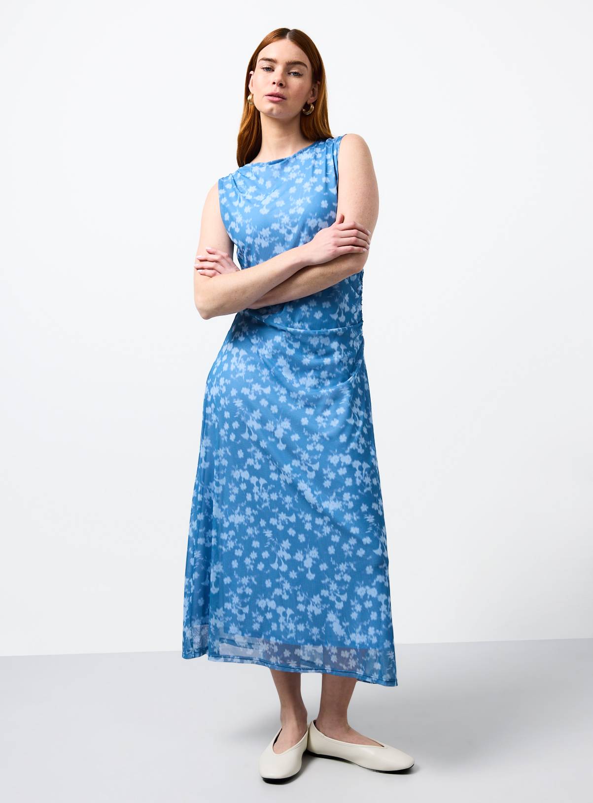 Blue Blurred Floral Print Sleeveless Column Dress 16 - Image 2