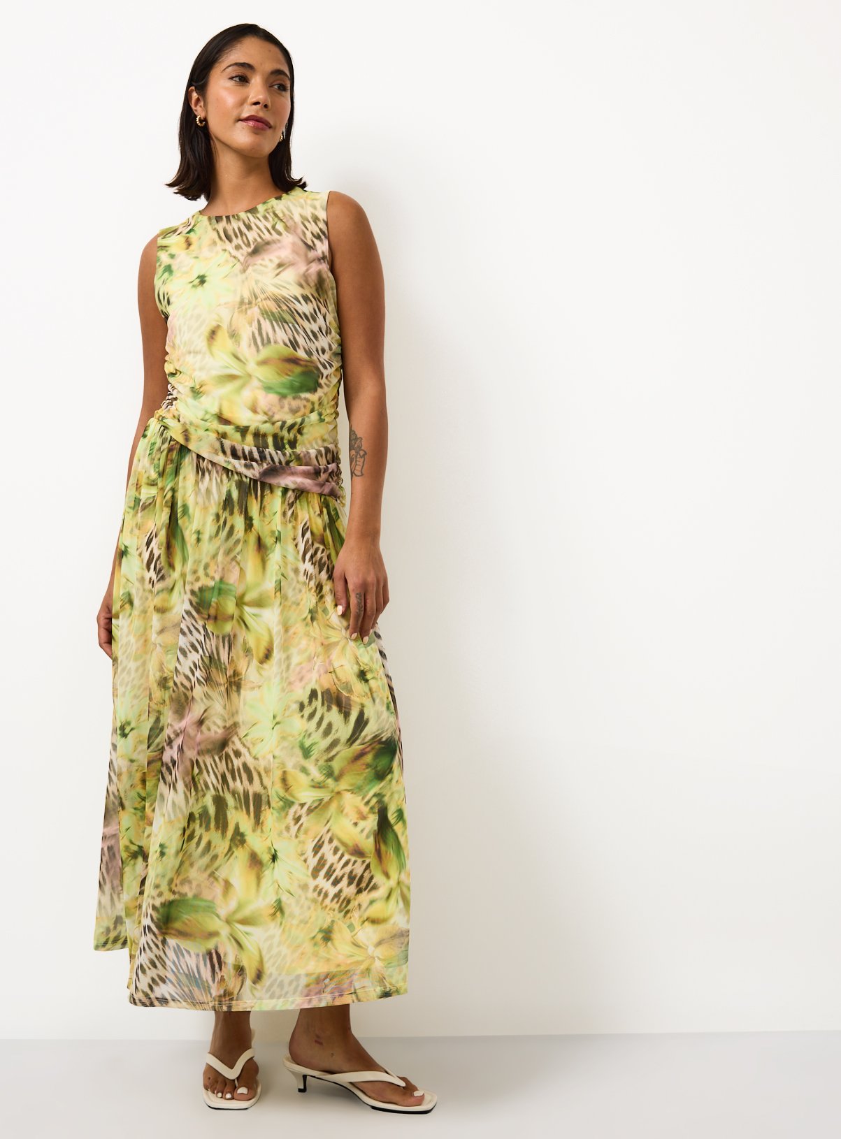 Yellow Animal Print Ruched Column Dress 18 - Image 2 thumbnail