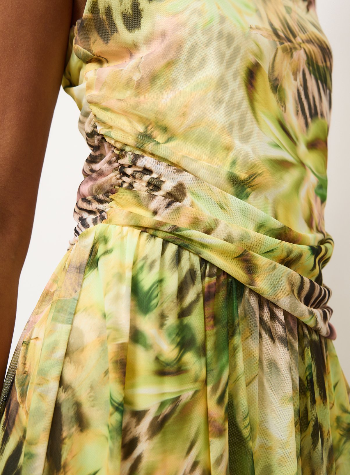 Yellow Animal Print Ruched Column Dress 18 - Image 4 thumbnail