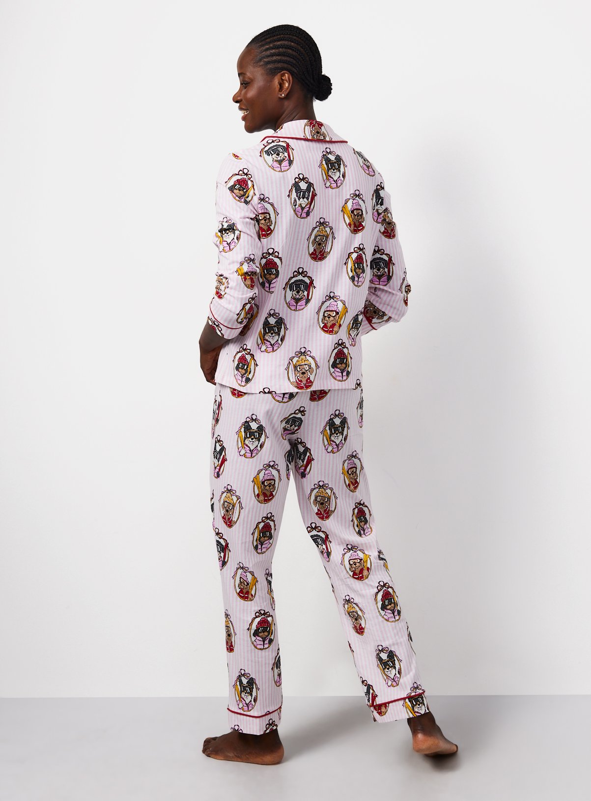 Family Matching Women's Christmas White Striped Dog Print Traditional Pyjamas 4-6 - Image 3 thumbnail