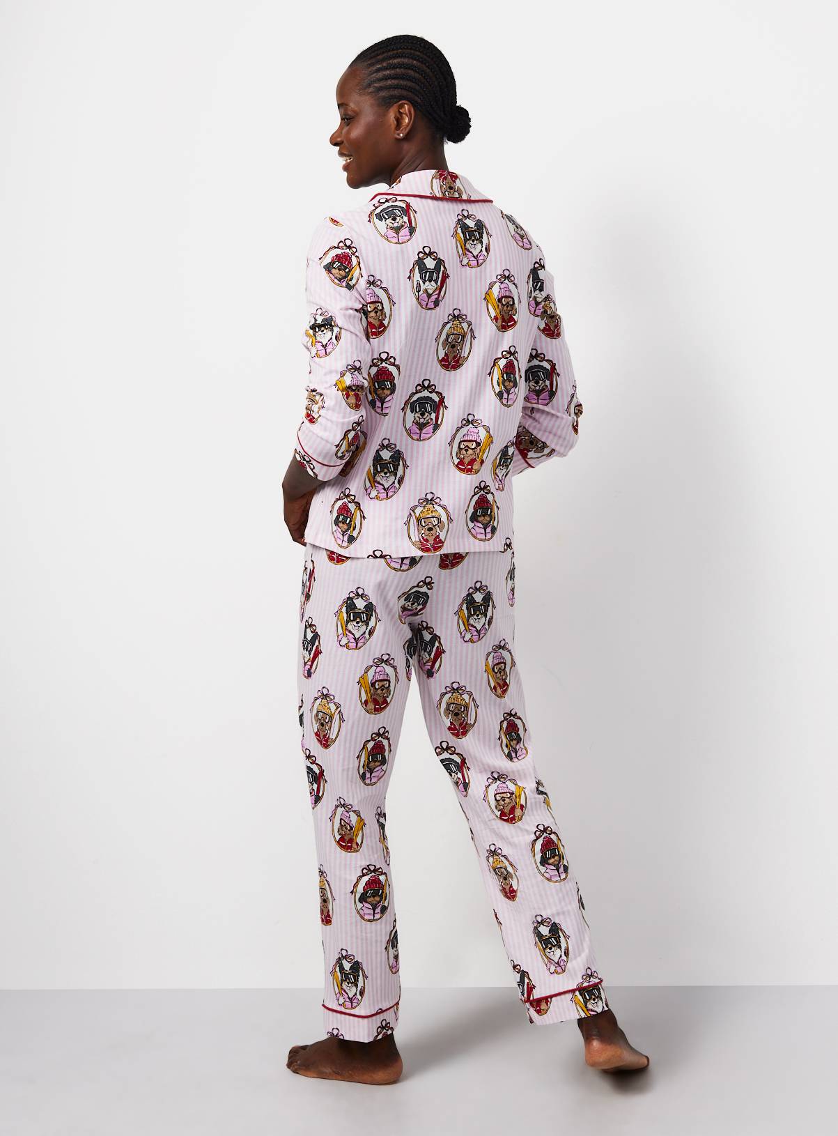 Family Matching Women's Christmas White Striped Dog Print Traditional Pyjamas 4-6 - Image 3