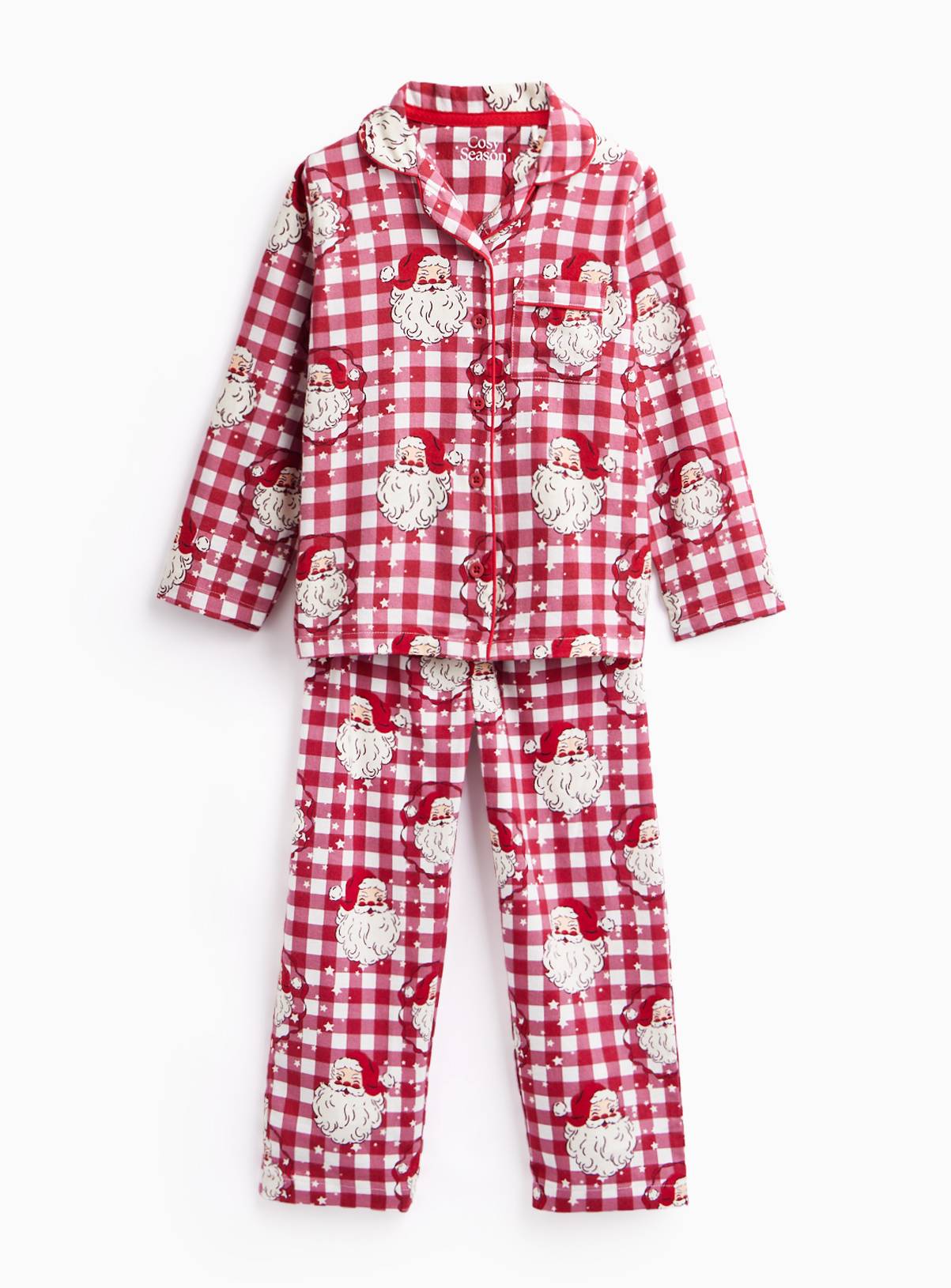 Family Matching Kids' Christmas Santa Heads Check Traditional Pyjamas 1-2 years - Image 2