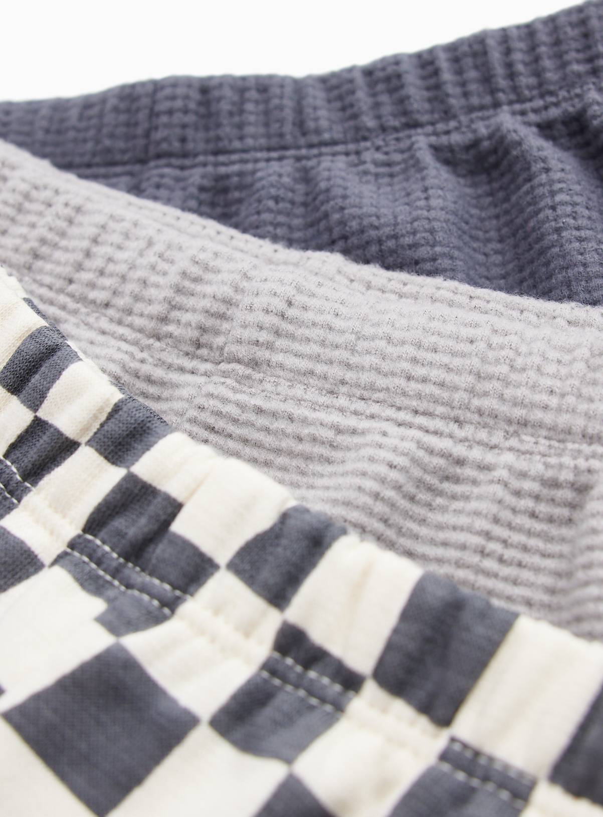 Plain and Monochrome Checkerboard Full-Length Bottoms 3-Pack Up to 3 mths - Image 2