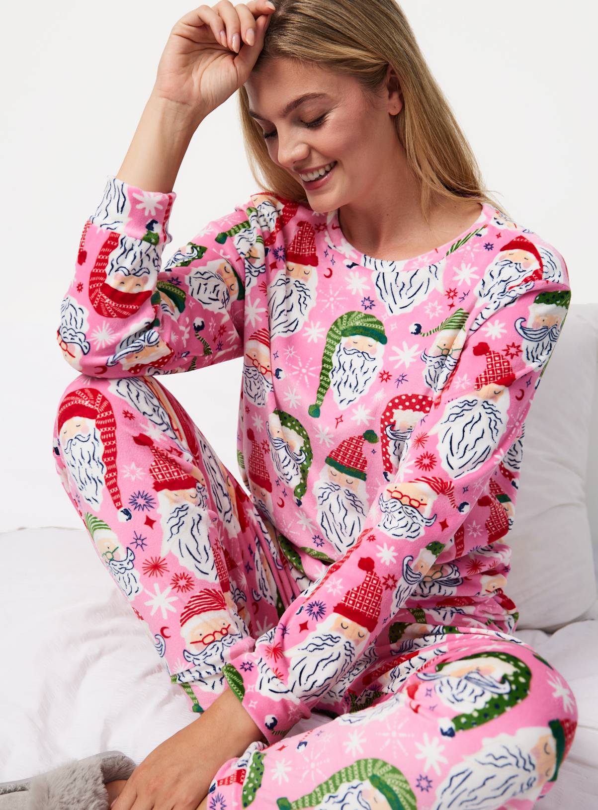 Family Matching Women's Christmas Pink Santa Heads Pyjamas 24-26 - Image 1