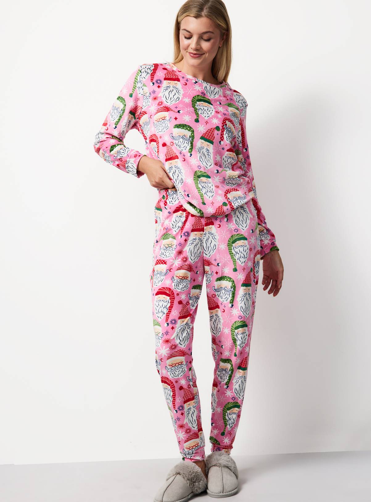 Family Matching Women's Christmas Pink Santa Heads Pyjamas 24-26 - Image 2