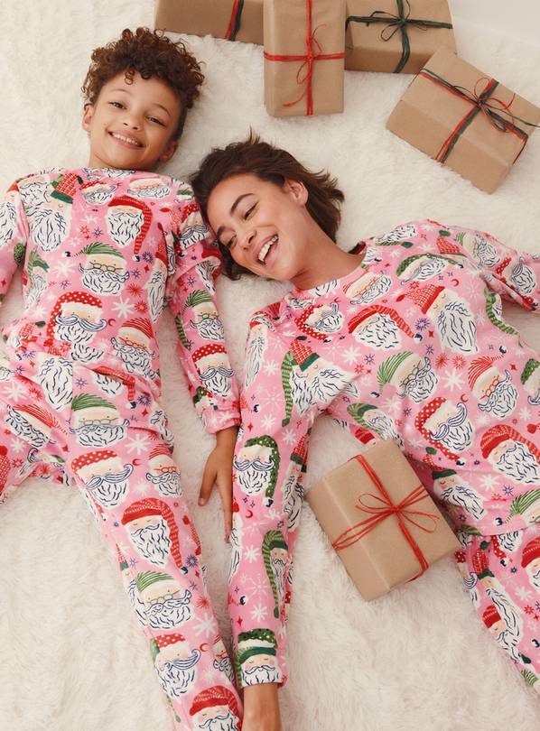 Family Matching Women's Christmas Pink Santa Heads Pyjamas 4-6