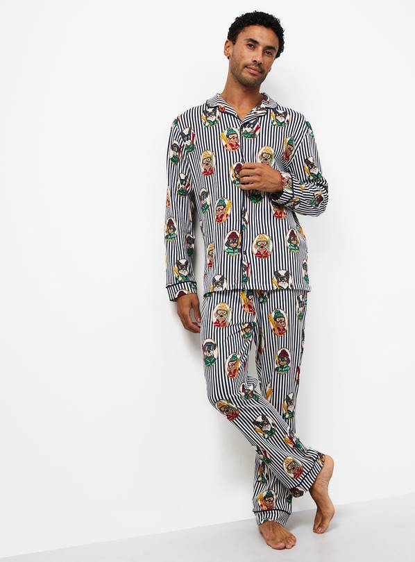 White Striped Dog Print Pyjamas 2 Piece Set XS