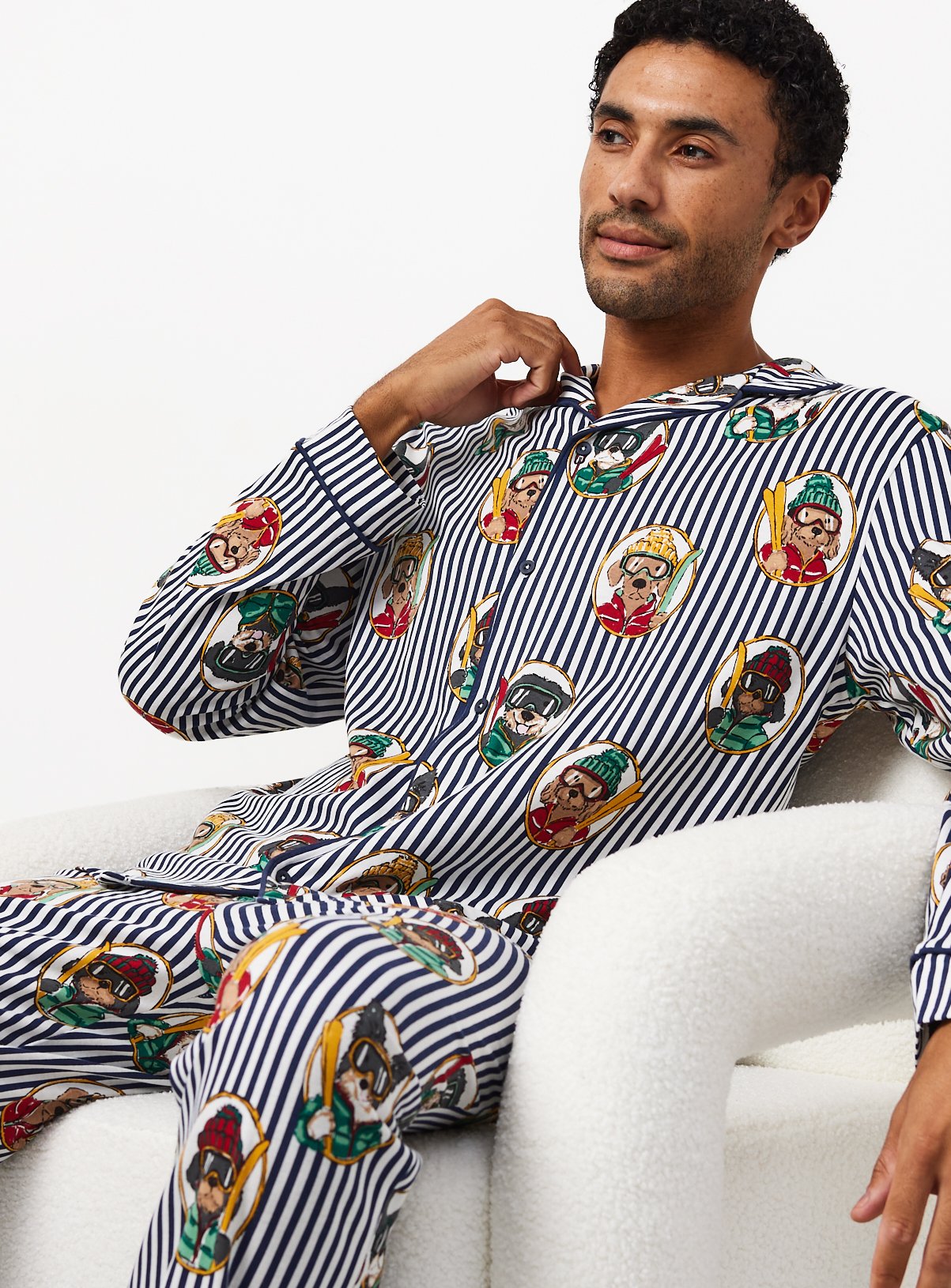 Family Matching Christmas White Striped Dog Print Traditional Pyjamas XL - Image 2 thumbnail