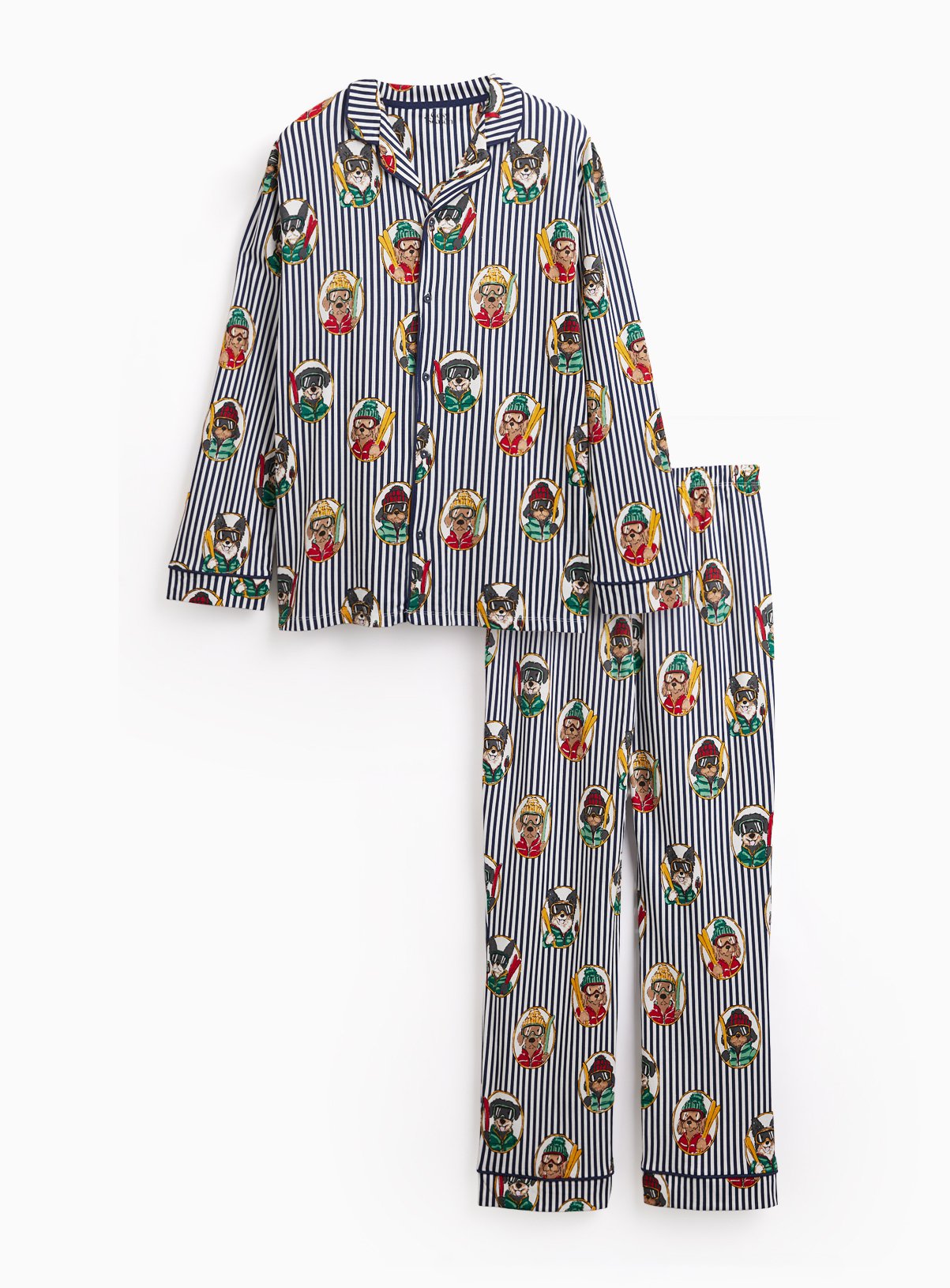 Family Matching Christmas White Striped Dog Print Traditional Pyjamas XL - Image 3 thumbnail