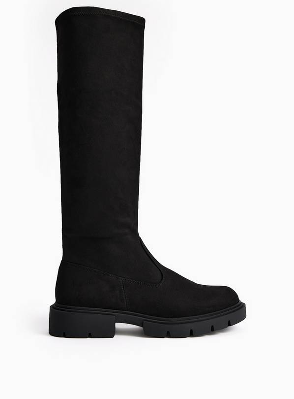 Black Faux Suede Knee High Boots 5