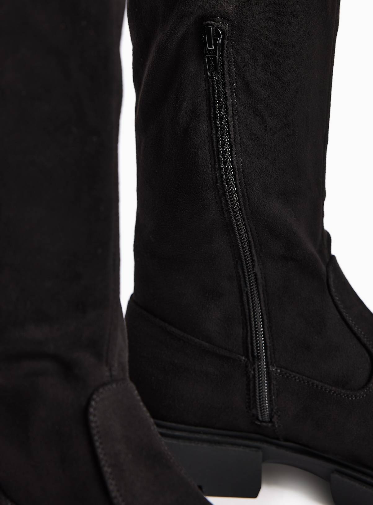 Black Faux Suede Knee High Boots 7 - Image 2