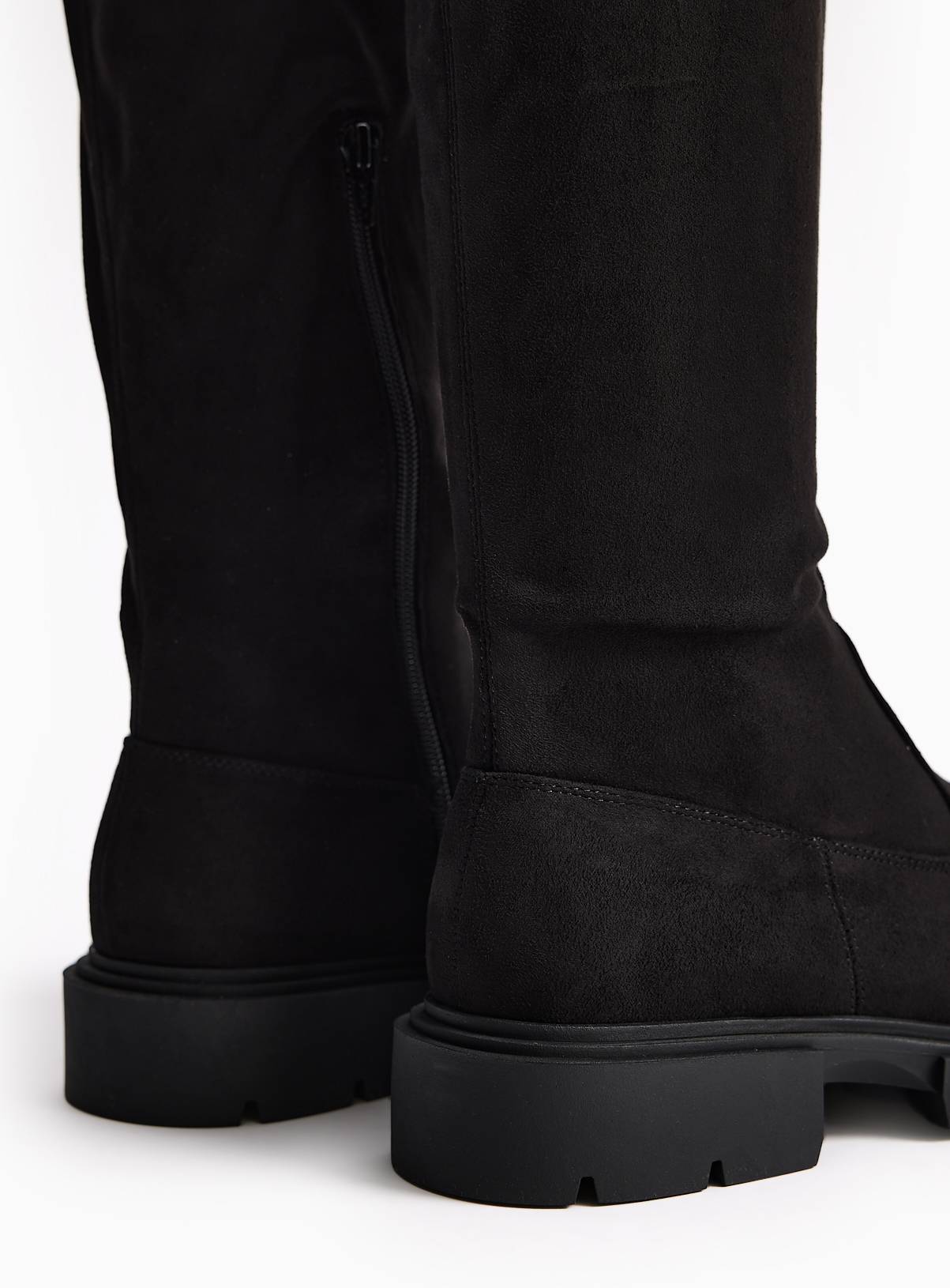 Black Faux Suede Knee High Boots 7 - Image 4