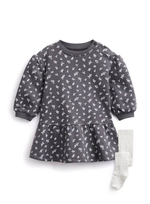 Mono Floral Sweat Dress & Tights Set 18-24 months