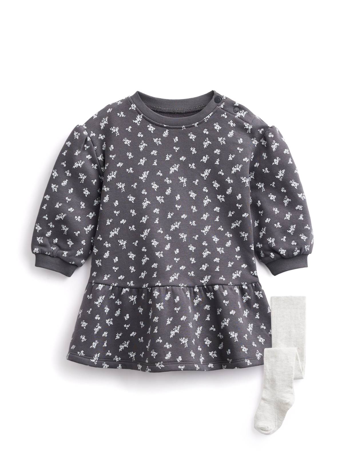 Mono Floral Sweat Dress & Tights Set 18-24 months - Image 1