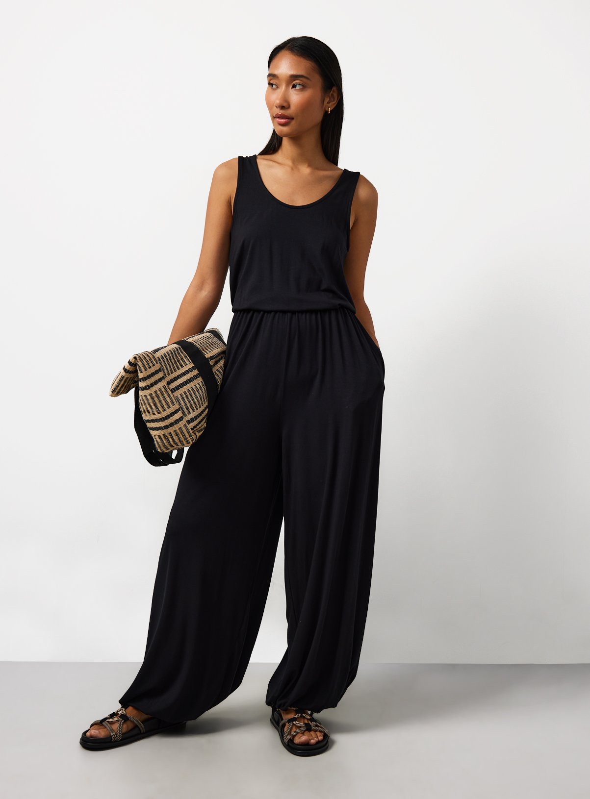 Black Jersey Balloon Leg Jumpsuit 18 - Image 2 thumbnail