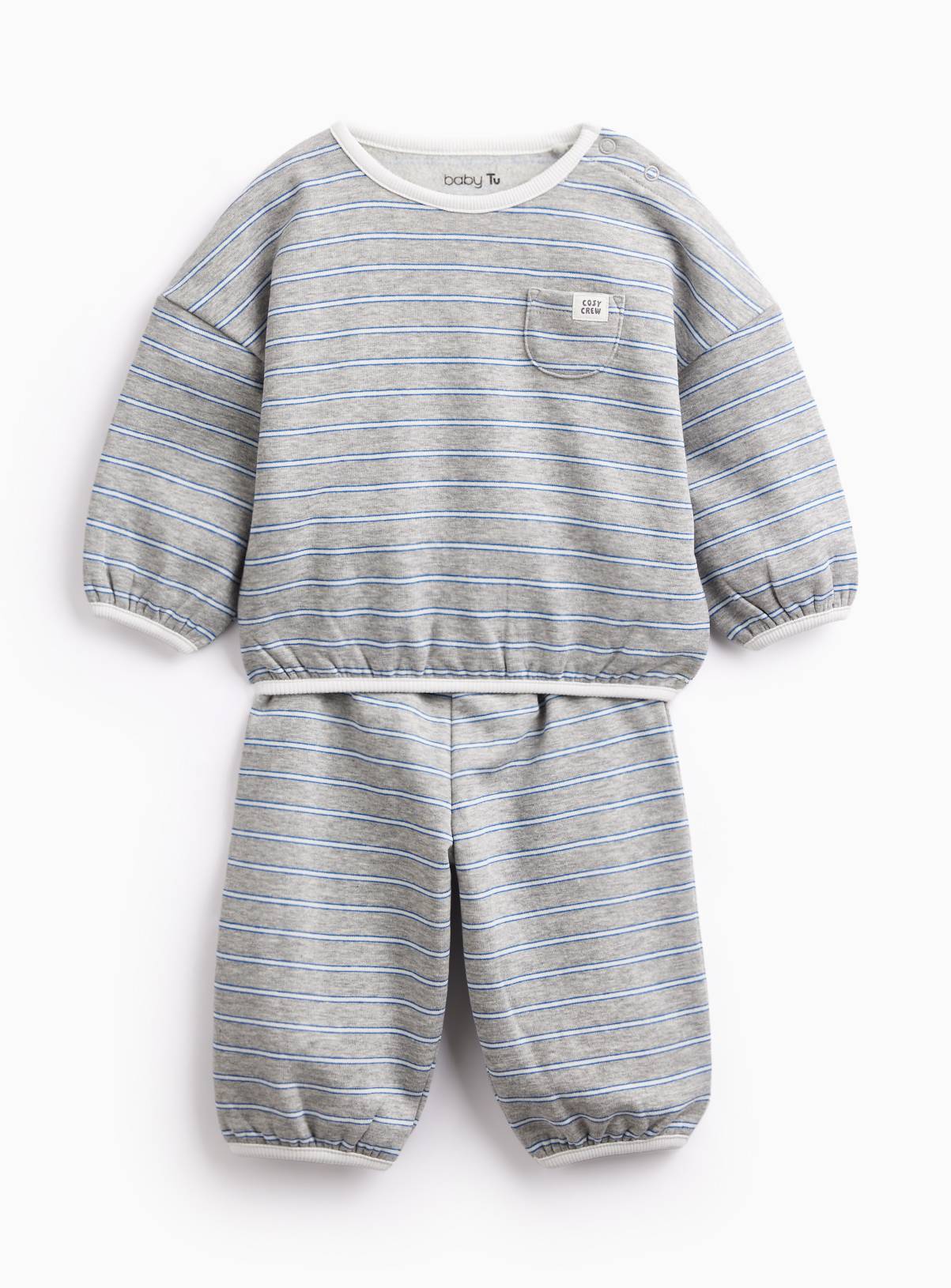 Grey Stripe Top & Jogger Set 3-6 months - Image 1